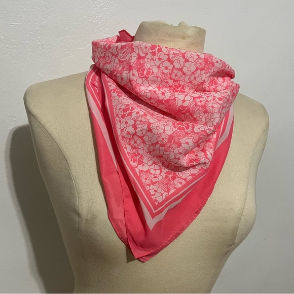 Vintage 70s Floral Print Pink Square Scarf - Picture 1 of 6